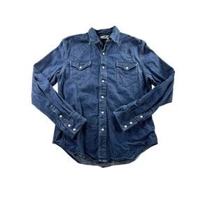 Suitsupply Japanese Denim Western Shirt Mens M Slim Sawtooth Pearl Snap Blue